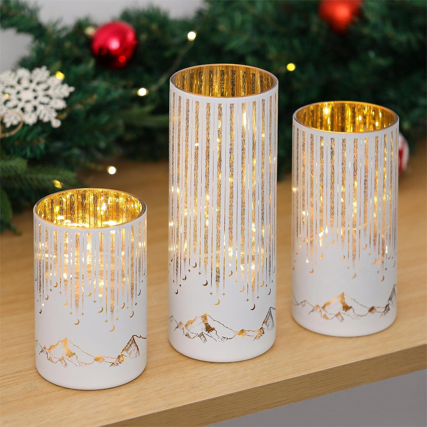 Bondwish Starry Mountains Hurricanes Candle Holders Set of 3