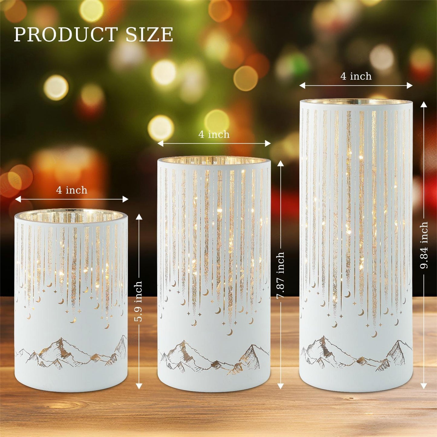 Bondwish Starry Mountains Hurricanes Candle Holders Set of 3
