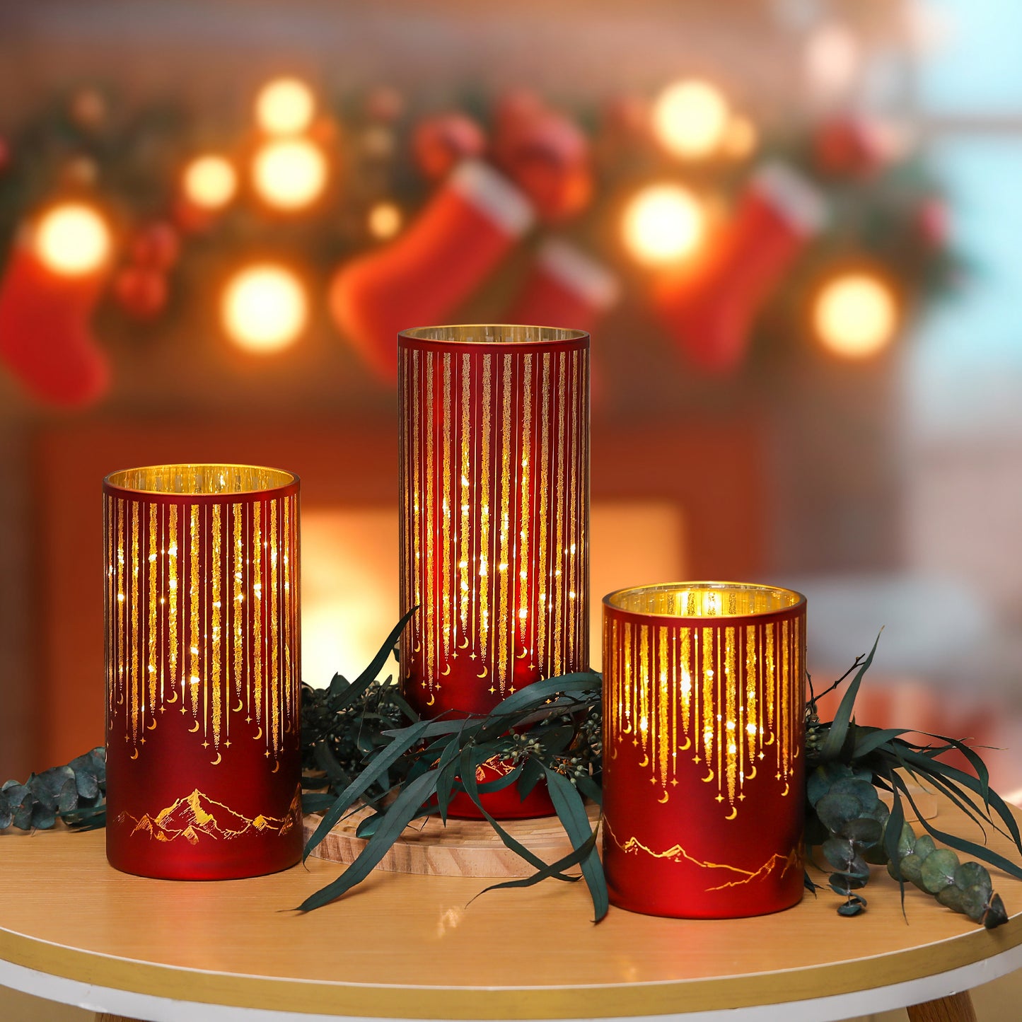 Bondwish Starry Mountains Hurricanes Candle Holders Set of 3