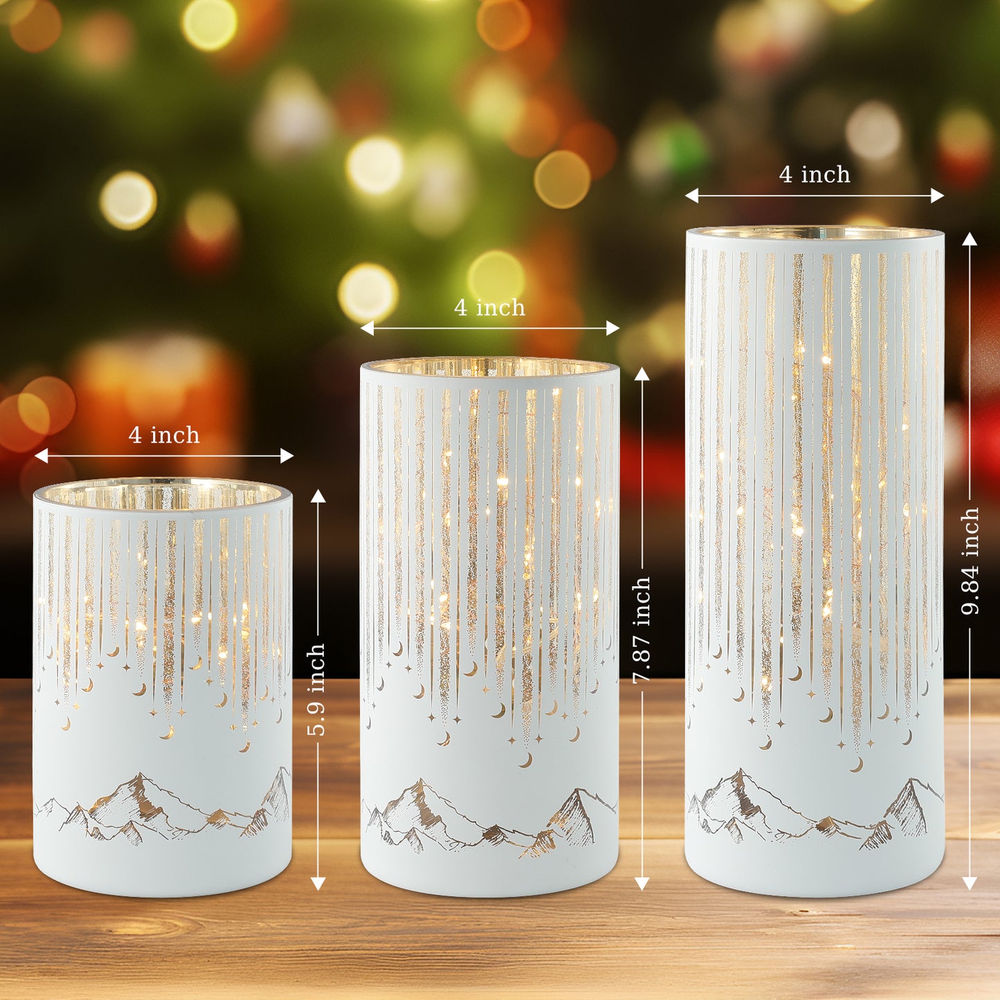 Bondwish Starry Mountains Hurricanes Candle Holders Set of 3（White）